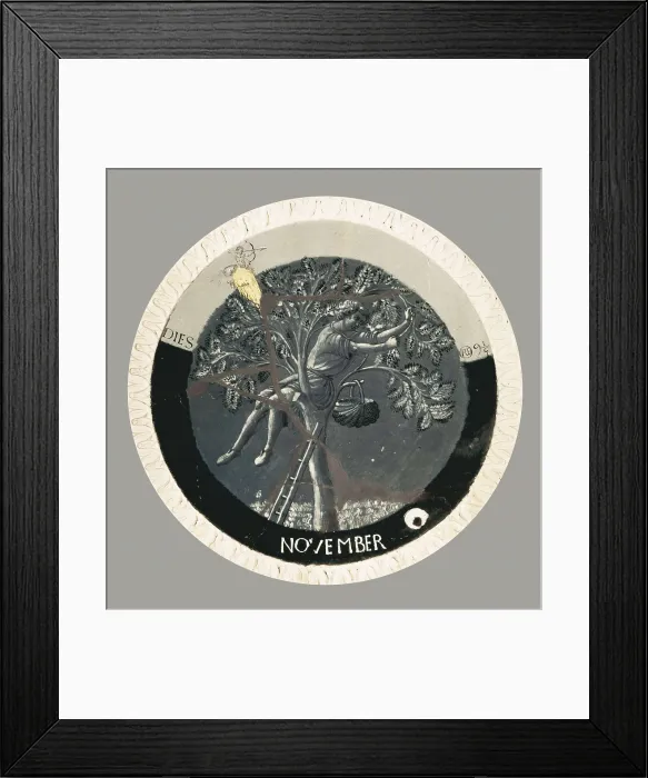 Framed Print : DELLA ROBBIA, Luca (1400-1482). Works of the Months. November. c. 1450-1456. Scene of fruit harvest. Renaissance art. Quattrocento. Florentine school. Terra-cotta. UNITED KINGDOM