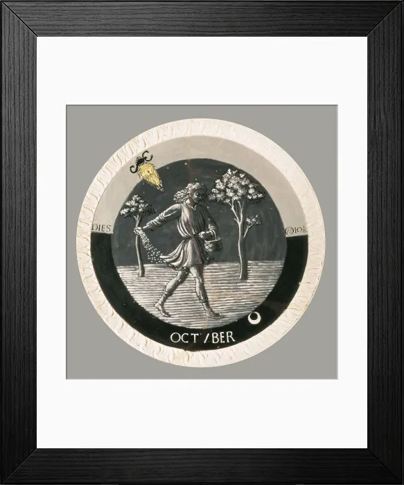 Framed Print : DELLA ROBBIA, Luca (1400-1482). Works of the Months. October. c. 1450-1456. Sowing the fields. Renaissance art. Quattrocento. Florentine school. Terra-cotta. UNITED KINGDOM