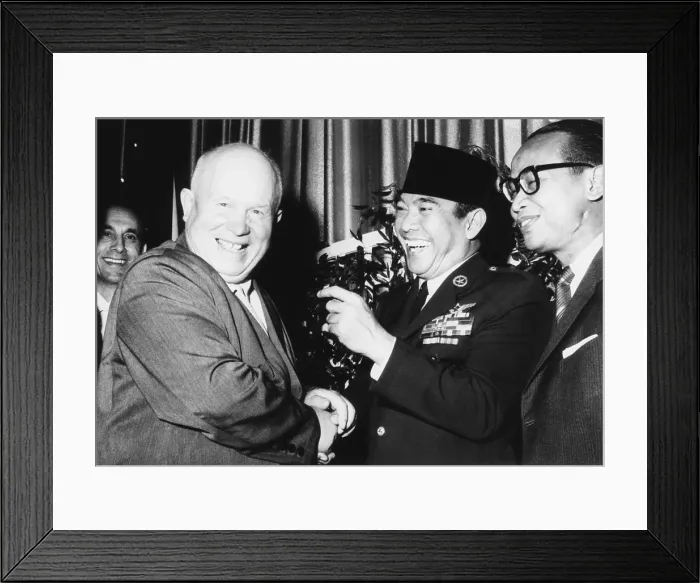 Framed Print : Indonesia's neutralist President Sukarno with Soviet Premier Nikita Khrushchev