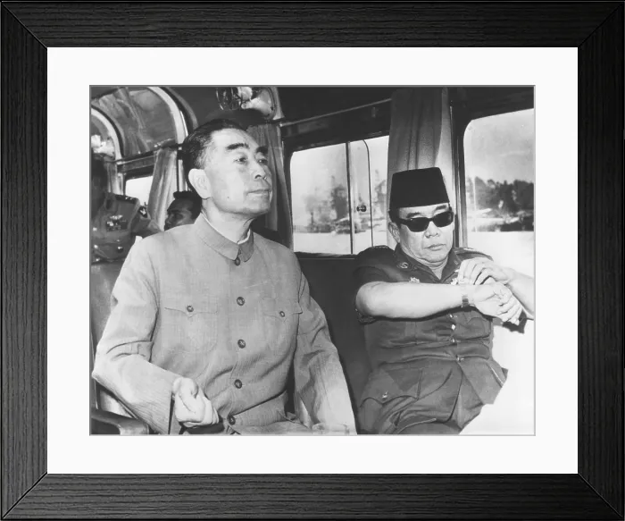 Framed Print : China's Premier Chou En-lai (left) cruising Egypt's Nile River with President Sukarno of Indonesia. July 6, 1965