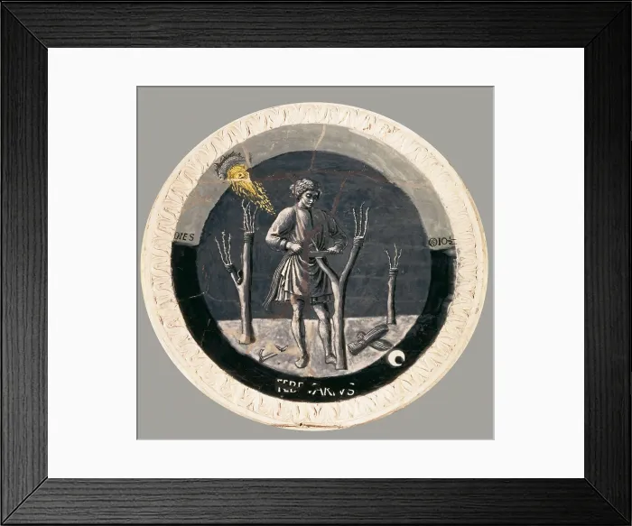 Framed Print : DELLA ROBBIA, Luca (1400-1482). Works of the Months. February. c. 1450-1456. Scene of the prune of trees. Renaissance art. Quattrocento. Florentine school. Terra-cotta