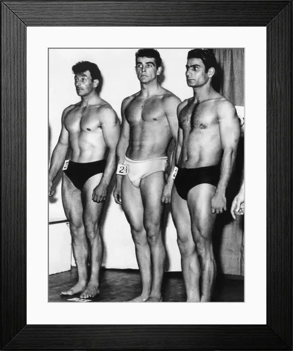Framed Print : Sean Connery (center) representing Scotland in the Mr. Universe contest in which he came in third in the Junior class, 1953 Framed Print : Sean Connery (center) representing Scotland in the Mr. Universe contest in which he came in third in the Junior class, 1953