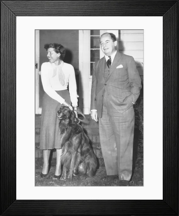 Framed Print : Dr. John von Neumann, his wife Clara, and their pet dog Inverse at their Princeton, N.J. home. He was on the faculty of Princeton's Institute for Advanced Study