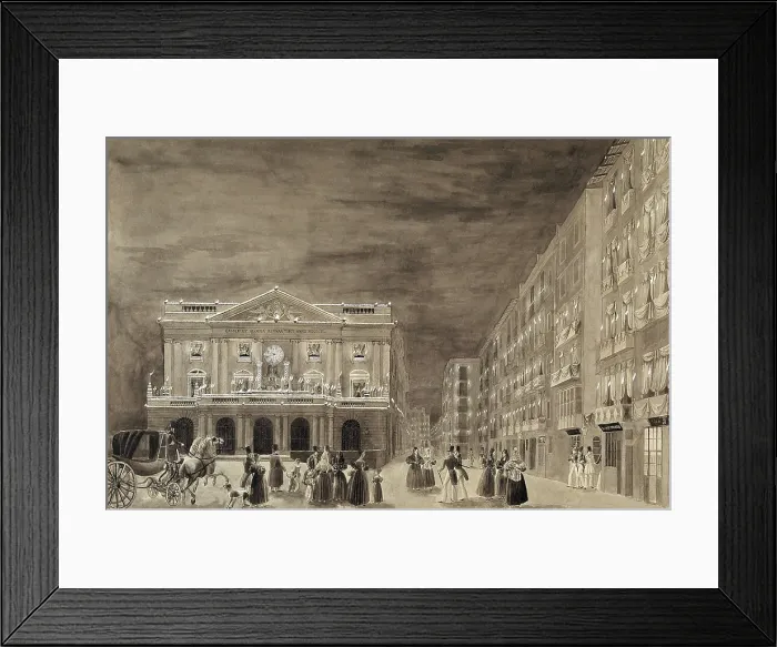 Framed Print : Barcelona. La Llotja (trade center) with lights, accordinf to the drawing by Onofre Alsamora (1853). Engraving. SPAIN. Barcelona. Barcelona City History Museum