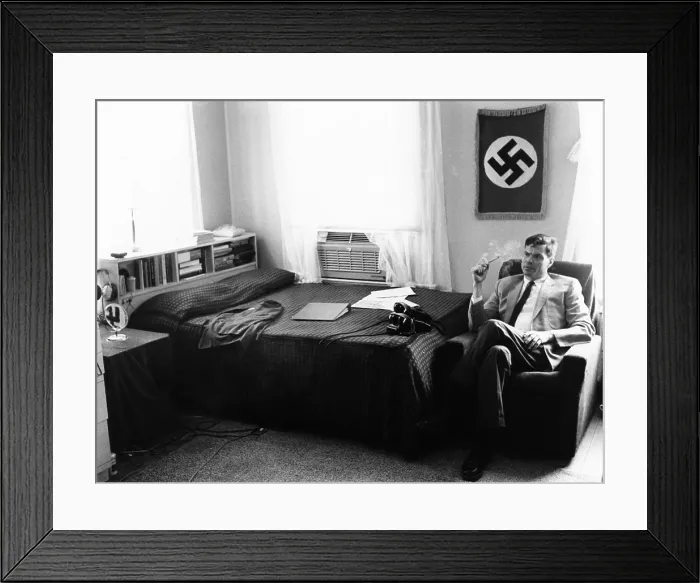 Framed Print : American Nazi George Lincoln Rockwell in the bedroom of his Arlington, Virginia, headquarter and barracks'. June 5, 1965 Framed Print : American Nazi George Lincoln Rockwell in the bedroom of his Arlington, Virginia, headquarter and barracks'. June 5, 1965