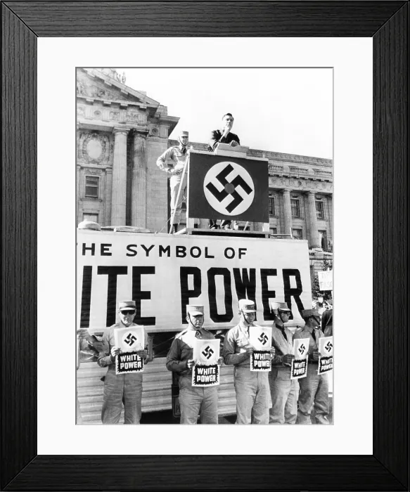 Framed Print : American Nazi George Lincoln Rockwell speaking in San Francisco, Oct. 22, 1966. He co-opted the Black Power with his White Power slogan