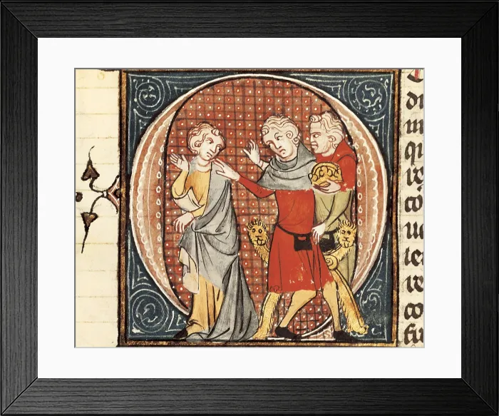 Framed Print : Innocent III excommunicates Otto IV for the invasion of Sicily (1210). Gothic art. Miniature Painting. SPAIN. San Lorenzo de El Escorial