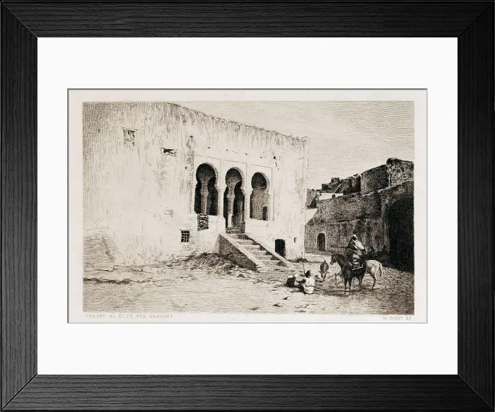 Framed Print : Morocco (19th c.). Tangier. Governor's House. Engraving after a painting by Mariano Fortuny. Litography. SPAIN. Reus. Salvador Vilaseca Regional Museum