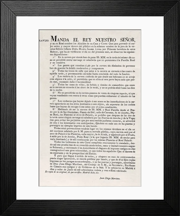 Framed Print : Spain (1833). Royal edict with the orders about protocol for the Oath of the Princess Mara Isabel Luisa, future Isabel II, as heiress of the Spainsh throne. SPAIN. Madrid