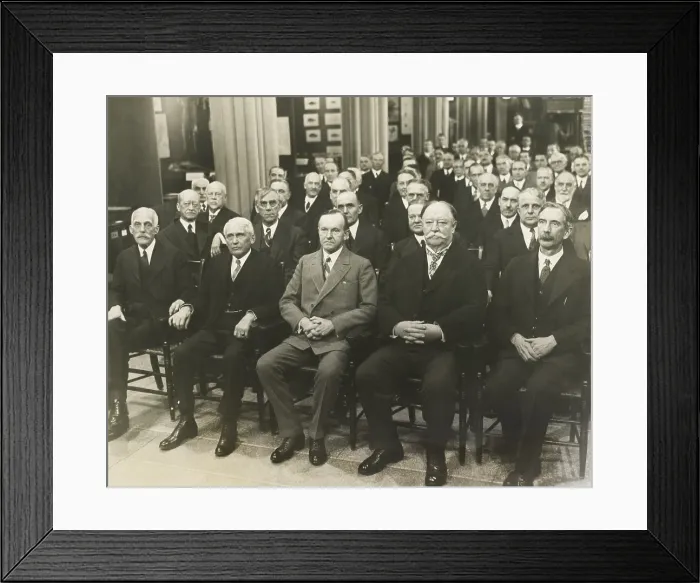 Framed Print : President Calvin Coolidge and his cabinet members at the Smithsonian Institute Board Conference. Washington, D.C. Feb. 1927. Front row, L-R: Andrew Mellon, Treas.; Frank B Framed Print : President Calvin Coolidge and his cabinet members at the Smithsonian Institute Board Conference. Washington, D.C. Feb. 1927. Front row, L-R: Andrew Mellon, Treas.; Frank B
