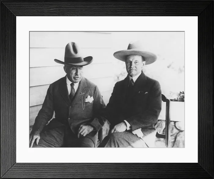 Framed Print : President Coolidge in a 5 gallon hat, while Gen. Leonard Wood had the regulation Wild West topper Framed Print : President Coolidge in a 5 gallon hat, while Gen. Leonard Wood had the regulation Wild West topper