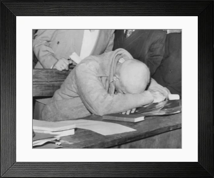 Framed Print : Ousted Iranian Premier Mohammed Mossadegh on trial for treason. On Dec. 19, 1953, he predicted, I'll die in the corner of a prison. (CSU_2015_8_513)