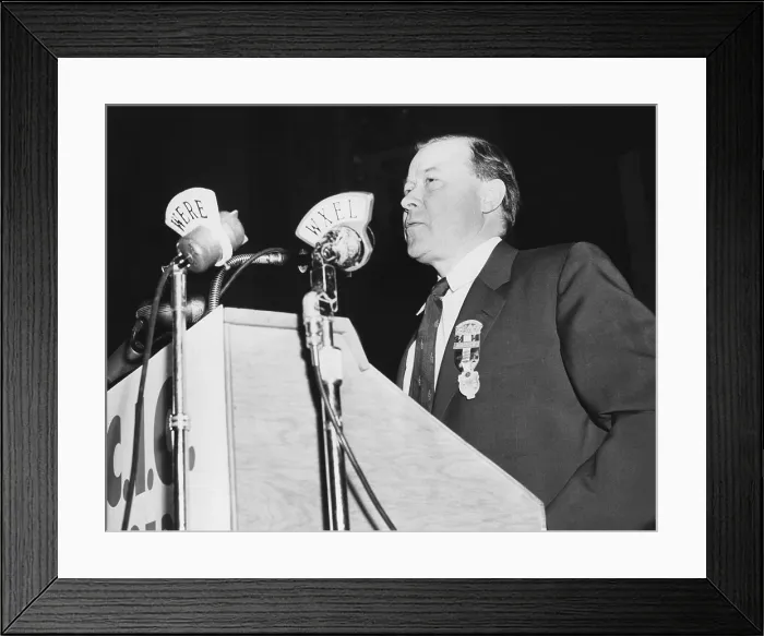 Framed Print : Walter Reuther, opened the 15th convention of the Congress of industrial Organizations (CIO). Reuther was President of the CIO from 1952-1955. Nov. 16, 1953. (CSU_2015_9_1044) Framed Print : Walter Reuther, opened the 15th convention of the Congress of industrial Organizations (CIO). Reuther was President of the CIO from 1952-1955. Nov. 16, 1953. (CSU_2015_9_1044)