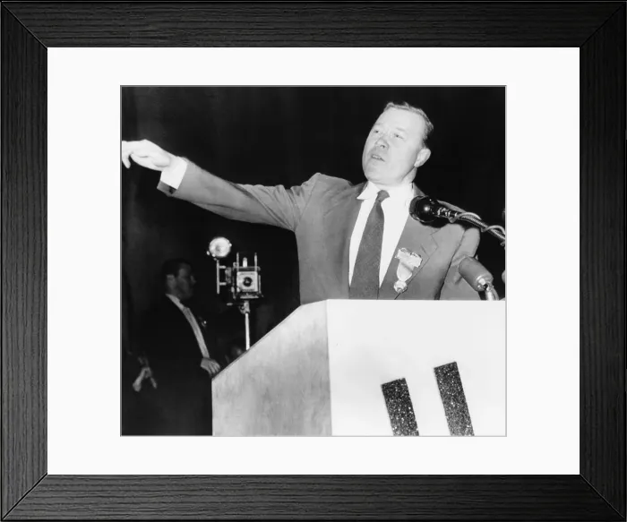 Framed Print : Walter Reuther, speaking at the 15th UAW-CIO Constitutional Convention. Reuther advocated the guaranteed annual wage for hourly workers. March 27, 1955. (CSU_2015_9_1045)