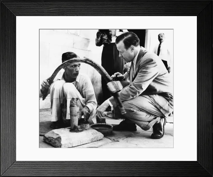Framed Print : UAW President Walter Reuther talking with an stone cutter in New Delhi, India Framed Print : UAW President Walter Reuther talking with an stone cutter in New Delhi, India