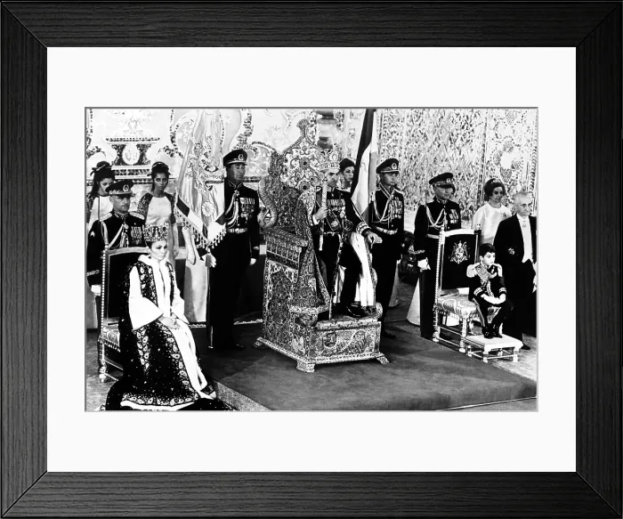 Framed Print : Shah of Iran seated on the Peacock Throne, flanked by Empress Farah and Crown Prince Reza. Oct. 26, 1967. (CSU_2015_8_522)