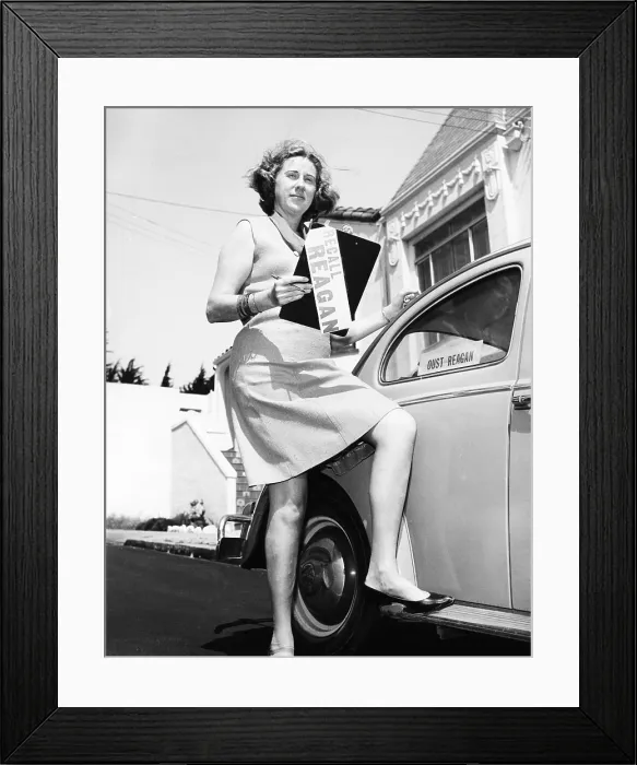 Framed Print : RECALL REAGAN Activist Nancy L. Parr holds a petition seeking the recall of Gov. Ronald Reagan. July 10, 1967. She thinks Gov