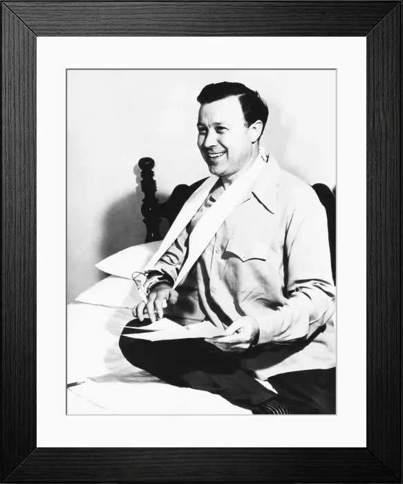 Framed Print : Labor Leader Walter Reuther recovering after April 22, 1948 shooting. The 12-gauge shotgun blast nearly severed Reuther's right arm which never recovered full function. Ca Framed Print : Labor Leader Walter Reuther recovering after April 22, 1948 shooting. The 12-gauge shotgun blast nearly severed Reuther's right arm which never recovered full function. Ca