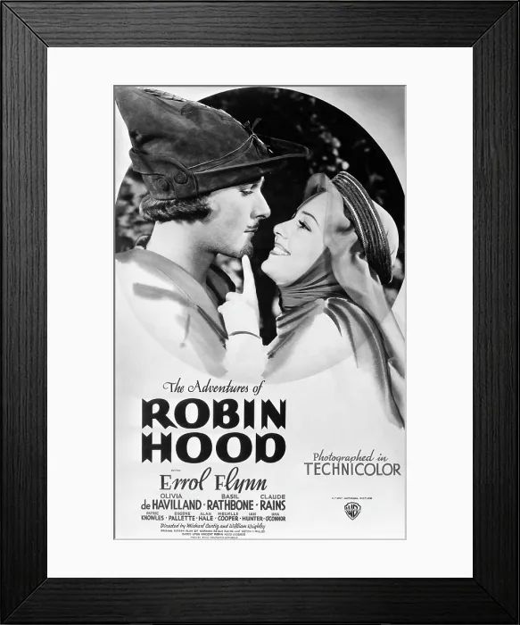 Framed Print : THE ADVENTURES OF ROBIN HOOD, from left, Errol Flynn, Olivia De Havilland, 1938
