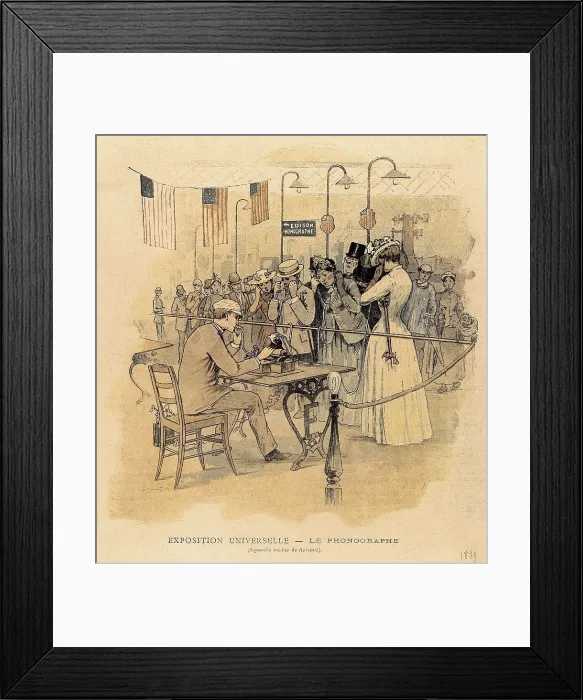 Framed Print : EDISON, Thomas Alva (1847-1931). Launch of the phonograph at the 1889 Paris Universal Exhibition. Engraving. FRANCE. Paris. National Library