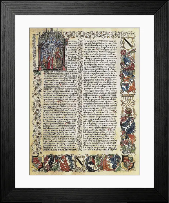 Framed Print : The Siete Partidas Codex, law code from the Kingdom of Castille written in times of Alfonso X the Wise. Gothic art. Miniature Painting. SPAIN. Madrid. National Library