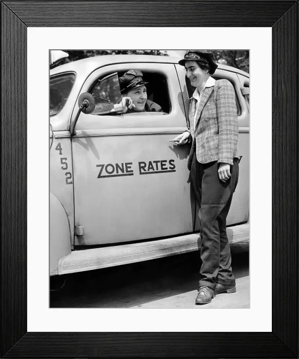 Framed Print : Women cab drivers in Milwaukee, Wisconsin. Even before the Pearl Harbor attacks, war work and defense preparedness were draining men from the work force. June 6, 1941 Framed Print : Women cab drivers in Milwaukee, Wisconsin. Even before the Pearl Harbor attacks, war work and defense preparedness were draining men from the work force. June 6, 1941