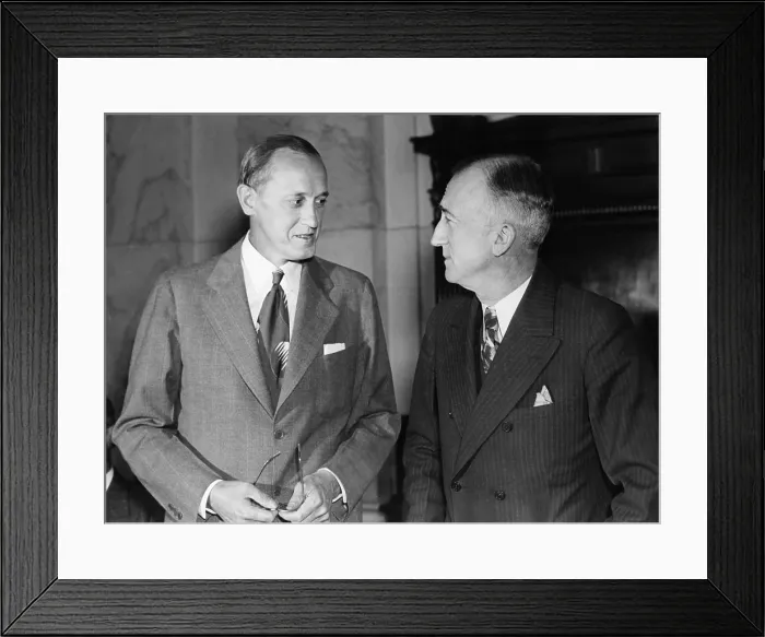 Framed Print : Harry Hopkins, with Sen. James Byrnes, of Senate Unemployment and Relief Committee. April 8, 1938. Hopkins, WPA administrator, testified for expansion of Federal Works Projects