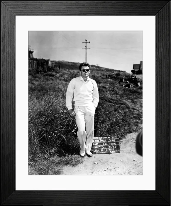 Framed Print : REBEL WITHOUT A CAUSE, James Dean, wardrobe test, 1955