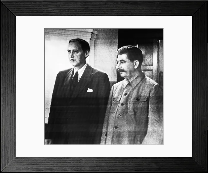 Framed Print : 1941 radio-photo or Harry Hopkins with Premier Joseph Stalin of Soviet Russia in Moscow. They met to discuss Lend Lease aid on July 30, 1941