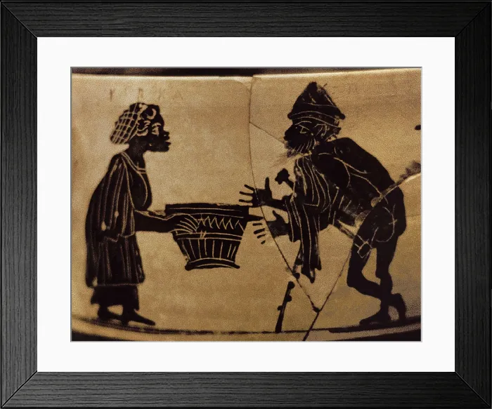 Framed Print : Circe offers her magic potion to Ulysses. 450 - 420 BC. Detail. Black-figure ceramic. Classical Greek art. Ceramics. UNITED KINGDOM. London. The British Museum. Proc: GREECE Framed Print : Circe offers her magic potion to Ulysses. 450 - 420 BC. Detail. Black-figure ceramic. Classical Greek art. Ceramics. UNITED KINGDOM. London. The British Museum. Proc: GREECE