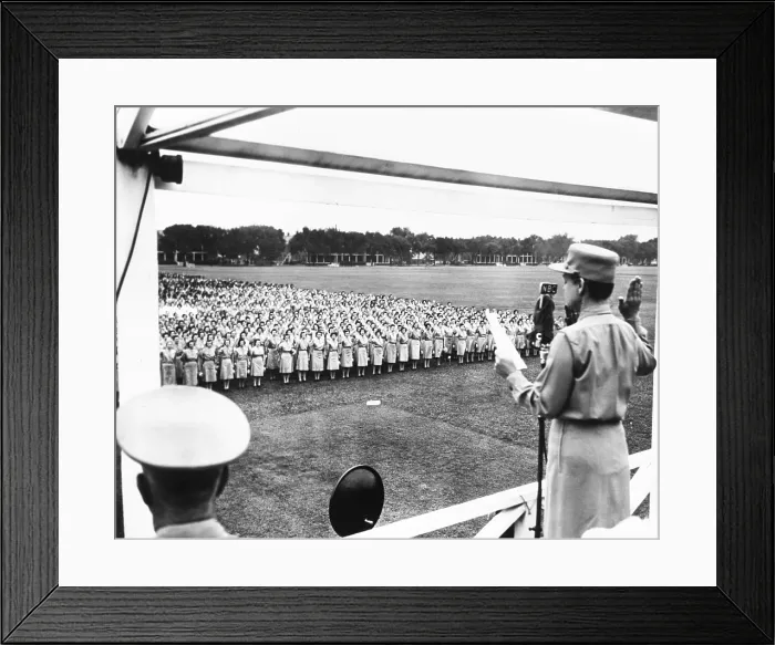 Framed Print : Col. Oveta Culp Hobby administering the Army oath to several thousand women. Aug. 5, 1943. They were in newly named, Women's Army Corps, and part of the regular U.S Framed Print : Col. Oveta Culp Hobby administering the Army oath to several thousand women. Aug. 5, 1943. They were in newly named, Women's Army Corps, and part of the regular U.S