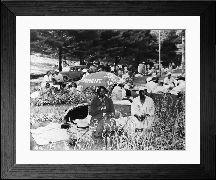 Framed Print : Some of the 2000 Father Divine followers at the Promised Land Olympic Games'. The scheduled games failed to come off, but everyone had a swell time eating. Kingston, N.Y