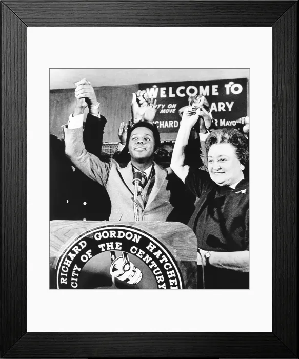 Framed Print : Mayor Richard Hatcher won reelection over his Republican opponent by a vote margin of almost 3 to 1. Gary, Indiana, Nov. 2, 1971 Framed Print : Mayor Richard Hatcher won reelection over his Republican opponent by a vote margin of almost 3 to 1. Gary, Indiana, Nov. 2, 1971