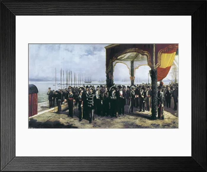 Framed Print : ALVAREZ CATALA, Luis (1836-1901). Boarding of King Amadeo I of Savoy at the harbour of La Spezia to move to Spain (26th December 1870). 1872. Oil on canvas. SPAIN. Madrid Framed Print : ALVAREZ CATALA, Luis (1836-1901). Boarding of King Amadeo I of Savoy at the harbour of La Spezia to move to Spain (26th December 1870). 1872. Oil on canvas. SPAIN. Madrid