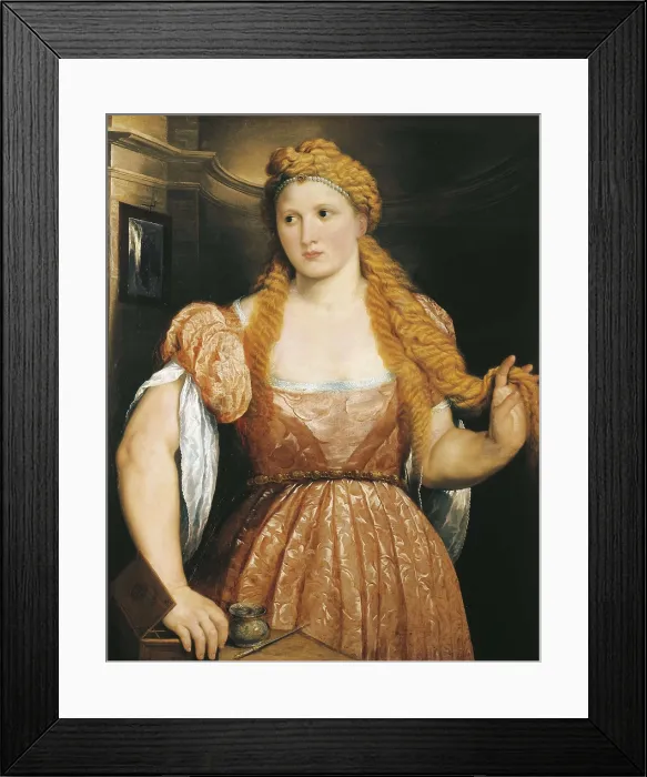 Framed Print : BORDONE, Paris (1500-1571). Portrait of a lady at her dressing table. 1550. Renaissance art. Cinquecento. Oil on canvas. AUSTRIA. Vienna Framed Print : BORDONE, Paris (1500-1571). Portrait of a lady at her dressing table. 1550. Renaissance art. Cinquecento. Oil on canvas. AUSTRIA. Vienna