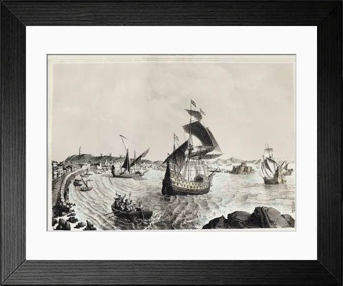 Framed Print : Spain (1525). The fleet under the comandment of Garca de Loaisa leaving the port of La Corua and going to explore the Maluku Islands (24th February 1525). Litography Framed Print : Spain (1525). The fleet under the comandment of Garca de Loaisa leaving the port of La Corua and going to explore the Maluku Islands (24th February 1525). Litography