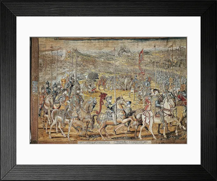 Framed Print : Barcelona (1535). Parade of Charles V troops before going to Tunisia. Flemish art. Tapestry. AISA / Everett Collection**US SALES ONLY**