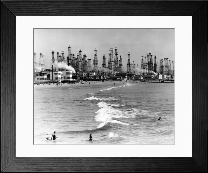 Framed Print : Venice Beach view of oil derricks. Two months before it was a sand spit and salt-marsh, but now is a maze of derricks. Sept. 12, 1930 Framed Print : Venice Beach view of oil derricks. Two months before it was a sand spit and salt-marsh, but now is a maze of derricks. Sept. 12, 1930