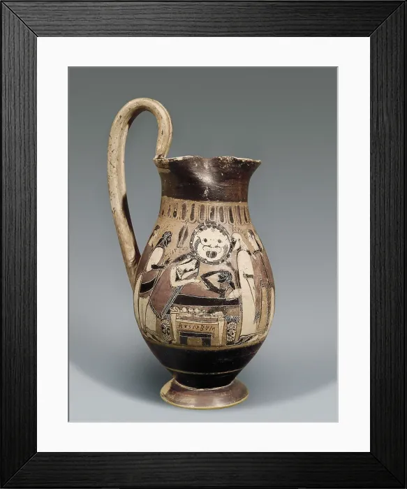 Framed Print : Corinthian jug. Depiction of the nereid Thetis consoling his son Achilles. Archaic Greek art. Ceramics. BELGIUM. Laeken. Muses Royaux des Beaux-Arts (Royal Museums of Fine Arts)