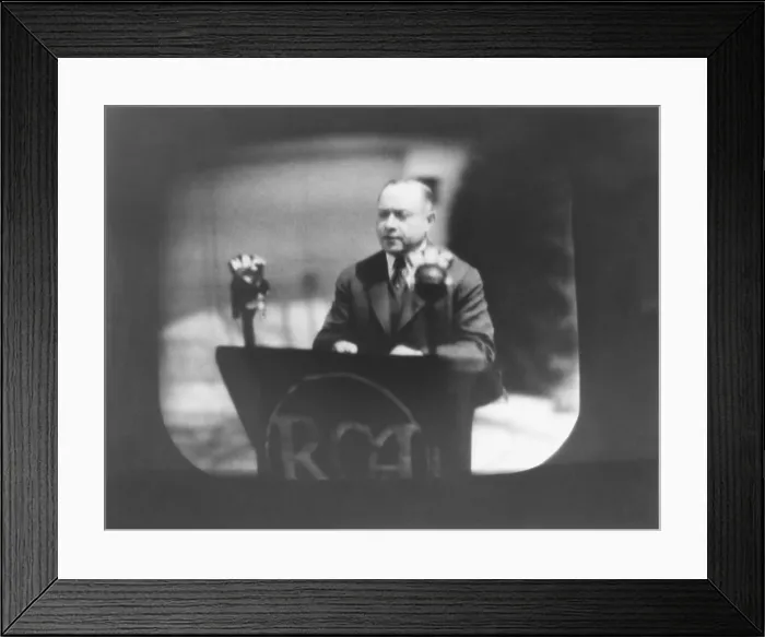 Framed Print : David Sarnoff, President of the RCA as he appeared on New York television receivers, April 20, 1939 Framed Print : David Sarnoff, President of the RCA as he appeared on New York television receivers, April 20, 1939