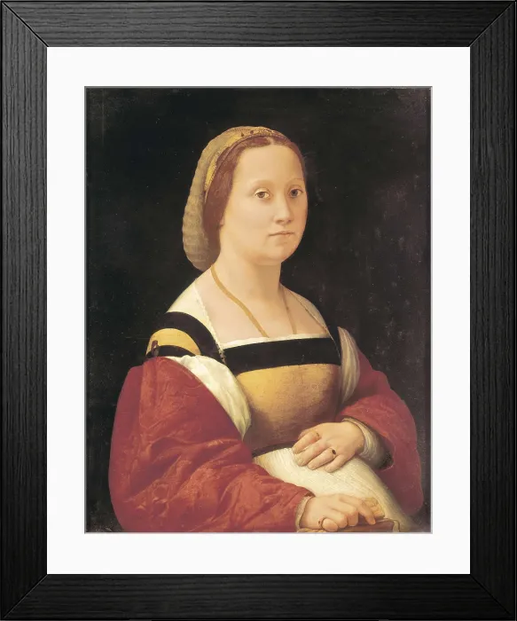 Framed Print : Raphael (1483-1520). Portrait of Pregnant Woman. ca. 1504 - 1506. Renaissance art. Cinquecento. Oil on canvas. ITALY. Florence. Pitti Palace