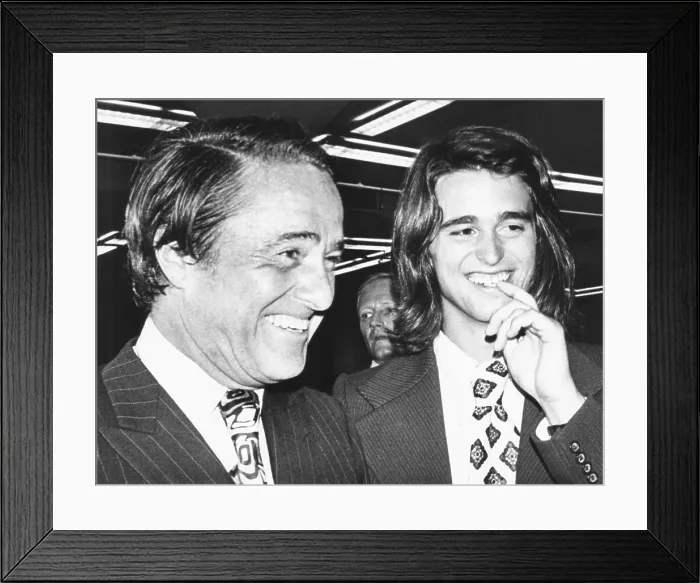 Framed Print : Sargent Shriver and his son Bobby, on the day Shriver was nominated as Democratic VP Candidate. Aug. 8, 1972