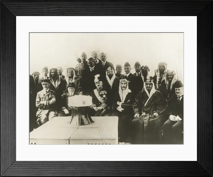 Framed Print : King Faisal of Iraq and King Ibn Saud of Najd signed a peace treaty aboard HMS Lupin. Feb. 22, 1930 Framed Print : King Faisal of Iraq and King Ibn Saud of Najd signed a peace treaty aboard HMS Lupin. Feb. 22, 1930