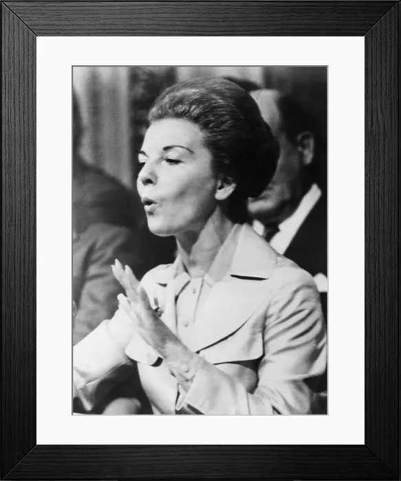 Framed Print : Head of State, Isabel Peron speaks at a trade union meeting, April 4, 1975