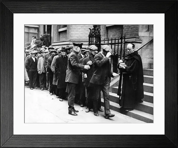 Framed Print : Breadline for the needy, probably in New York City. A Priest hands out coins. Ca. Nov 4, 1930. (CSU_ALPHA_1398) CSU Archives / Everett Collection