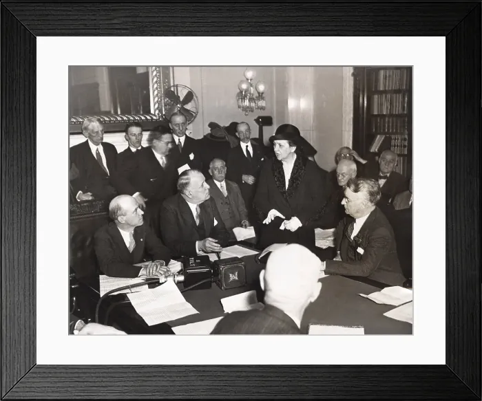 Framed Print : Frances Perkins, Sec. of Labor testifying before Joint Education and Labor Committee. March 23, 1933 Framed Print : Frances Perkins, Sec. of Labor testifying before Joint Education and Labor Committee. March 23, 1933