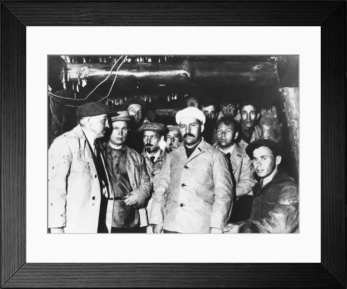 Framed Print : Soviet workers building the Moscow subway are visited by Communist Party leaders. March 26, 1934