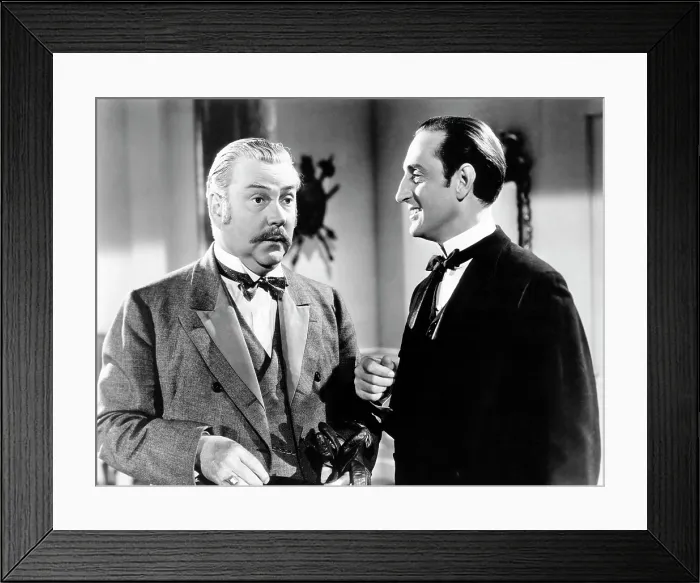 Framed Print : THE ADVENTURES OF SHERLOCK HOLMES, from left: Nigel Bruce, Basil Rathbone, 1939. 20th Century Fox-Film Corporation, TM & Copyright / courtesy Everett Collection