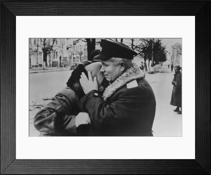 Framed Print : Nikita Khrushchev comforting a women during Ukraine's liberation from Nazi's in 1943. Khrushchev was a Political Commissar at Stalingrad and held the military rank of Lt