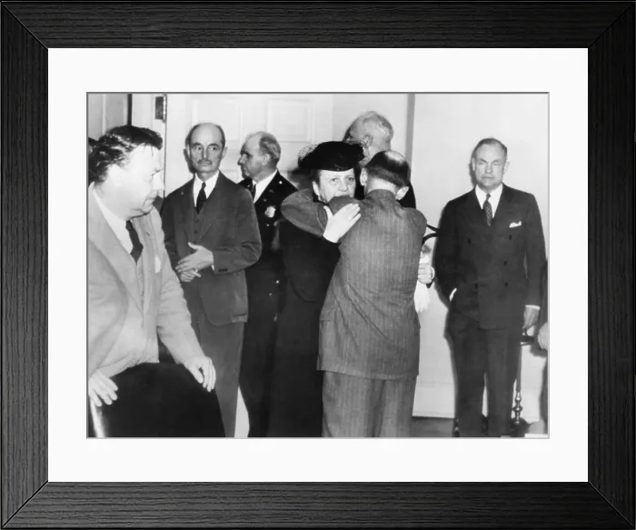 Framed Print : Secretary of Labor Frances Perkins in grief over the President's Franklin Roosevelt's death. April 12, 1945